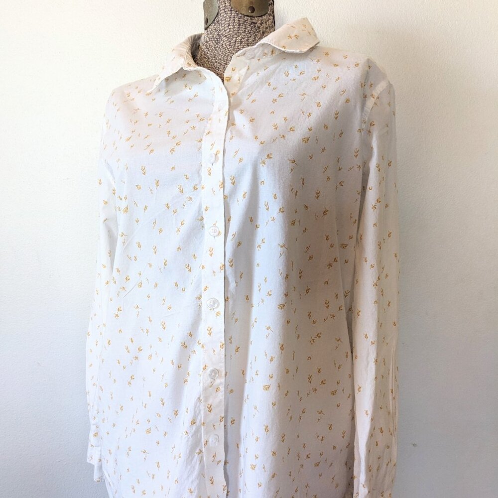 GARNET HILL shirt size 10 white gold flower organic pima cotton button down